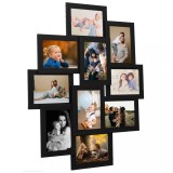 Ramă foto colaj neagră, 10 poze 10x15 cm, MDF, vidaXL. Galerie foto perete living, dormitor. Design modern