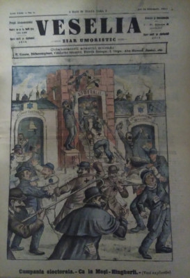 Ziarul Veselia : CAMPANIA ELECTORALĂ - gravură, caricatură, 1914 foto
