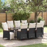 Cumpara ieftin Set de masă pentru grădină cu pernă 9 pcs Negru Rattan poli