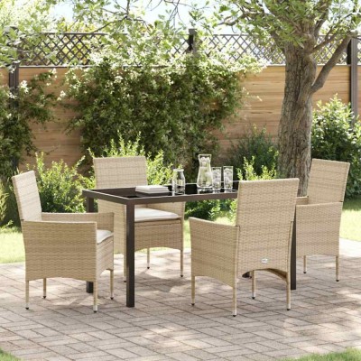 vidaXL Set de masă pentru grădină cu pernă 5 pcs Bej Rattan poli 3379802 foto