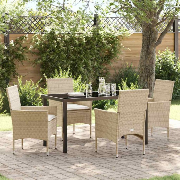 vidaXL Set de masă pentru grădină cu pernă 5 pcs Bej Rattan poli 3379802