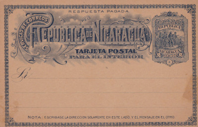 CARTE POSTALA REPUBLICA DE NICARAGUA ~ TARJETA POSTAL PARA EL INTERIOR ~ foto