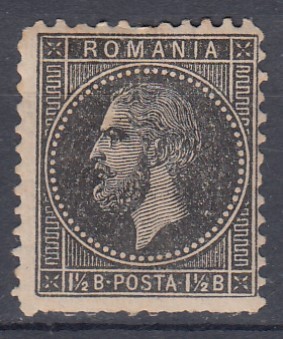 ROMANIA 1879/1880 LP 40 a CAROL I EMISIUNEA A II-a BUCURESTI 1 1/2 BANI SARNIERA foto