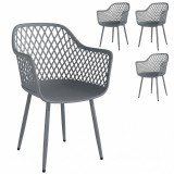 Outsunny Set 4 scaune de grădină, scaune din plastic rezistente la UV cu braț și spătar 56 x 51 x 84 cm gri &icirc;nchis | Aosom Romania