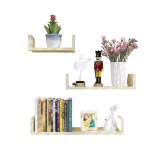Set 3 etajere suspendate U, material MDF, culoare stejar