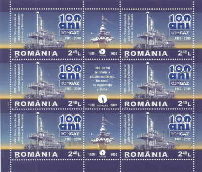 #Romania, LP1831a/2009, ROMGAZ-100 de ani, minicoala de 6 timbre si 3 vin., MNH foto