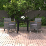VidaXL Set mobilier de grădină cu perne, 3 piese, poliratan și sticlă