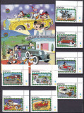 Redonda 1990 Disney automobile serie + 2 blocuri MNH, Nestampilat