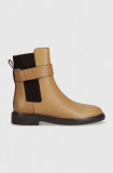 Tory Burch ghete chelsea de piele DOUBLE T CHELSEA BOOT femei, culoarea maro, cu toc plat, 152831-200