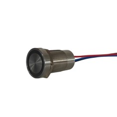 Buton tactil piezoelectric SPST 16mm, metalic silver, LED rosu verde, NO, 12-24V DC, 0.2A, IP67, cu mentinere