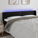 vidaXL Tăblie de pat cu LED, negru, 183x16x78/88 cm, piele ecologică