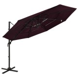 VidaXL Umbrelă soare cu 4 niveluri, st&acirc;lp aluminiu, roșu bordo, 3x3 cm