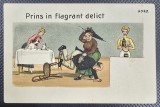 ' PRINS IN FLAGRANT DELICT ' , CARTE POSTALA UMORISTICA , BARBAT BATUT CU UMBRELA DE SOTIE , LA CARCIUMA , CROMOLITOGRAFIE , CARTE POSTALA , INCEPUT D