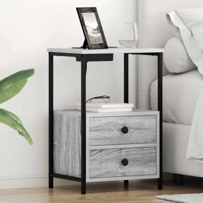 vidaXL Cabinet de noptiere cu stație de &amp;icirc;ncărcare 2 pcs sonoma gri 859447 foto