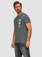 Tricou barbati cu decolteu la baza gatului si imprimeu cu fazele luni, Gri inchis, L