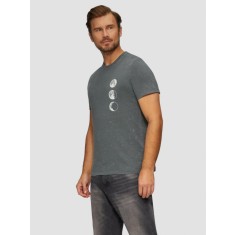 Tricou barbati cu decolteu la baza gatului si imprimeu cu fazele luni, Gri