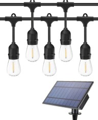 Ghirlanda LED cu Panou Solar si 20 de Becuri Incluse, interconectabile, 20 m cu 20 becuri LED Filament 2W 3000K, alb cald, BZRSH foto