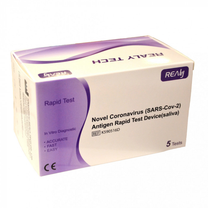 Set 5x Teste Rapide COVID-19, Realy Tech, Antigen, Recoltare Saliva, Rezultat in 15 min, Pentru Uz P