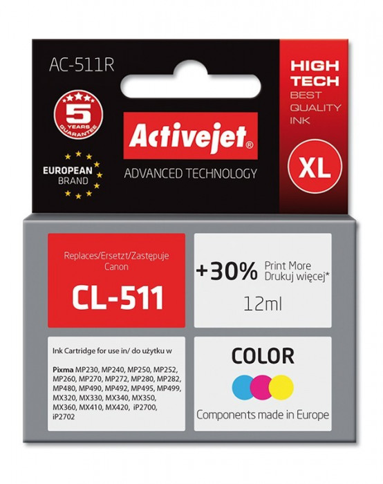 Cartus compatibil cl-511 color pentru canon, 9 ml, premium activejet, garantie 5 ani MultiMark GlobalProd