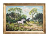 Cumpara ieftin Tablou cai alergand pictat manual, Libertate, 80x60cm ulei pe panza rama din lemn, Stefan Bilibou