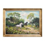 Tablou cai alergand pictat manual, Libertate, 80x60cm ulei pe panza rama din lemn, Stefan Bilibou