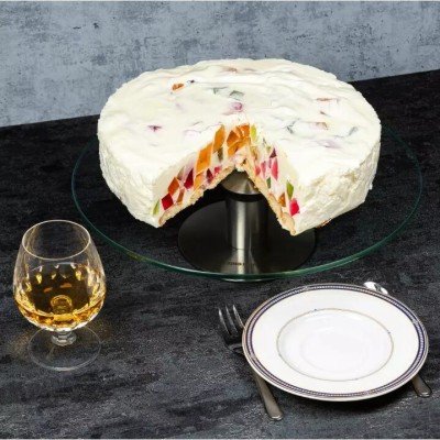 Platou pentru tort, din sticla cu picior metalic, 30 cm, Kinghoff foto