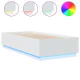 Cumpara ieftin Cadru de pat cu lumini LED, alb, 100x200 cm, lemn prelucrat