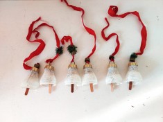 Set 6 clopotei globuri de sticla pt. pomul de Craciun, vechi, vintage, colectie