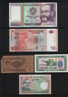 Set 5 bancnote de prin lume adunate (cele din imagini) #150 foto