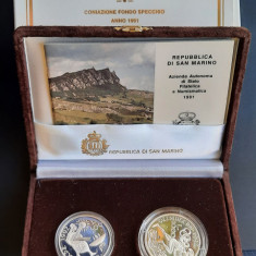 Set comemorativ - 500 si 1000 Lire San Marino 1991- Fondo Specchio - G 4033