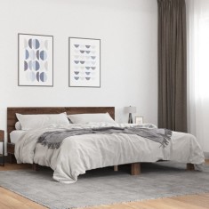 vidaXL Cadru de pat, stejar maro, 200x200 cm, lemn prelucrat și metal 3280176