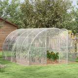 Outsunny Sera Tip Tunel Di Polietilena Cu Usa Cu Balamale, Cort Pentru Casa Cu Capac Din Pe Si Cadru Din Otel Galvanizat, Transparent 4x3x2m