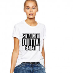 Tricou dama alb - Straight Outta Galati - 2XL