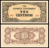 FILIPINE █ bancnota █ 10 Centavos █ 1942 █ P-104a █ UNC █ necirculata