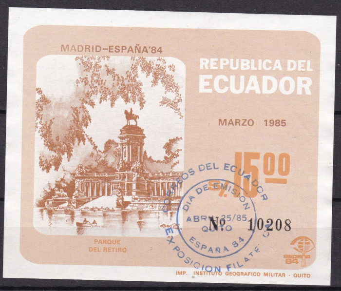 Ecuador 1985 Expozitie filatelica MI bl. 116 stampilat