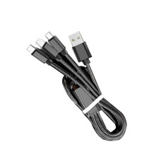 Cablu de date 3 in 1, Lightning, USB Type-C, Micro SUB, 2 m, Negru