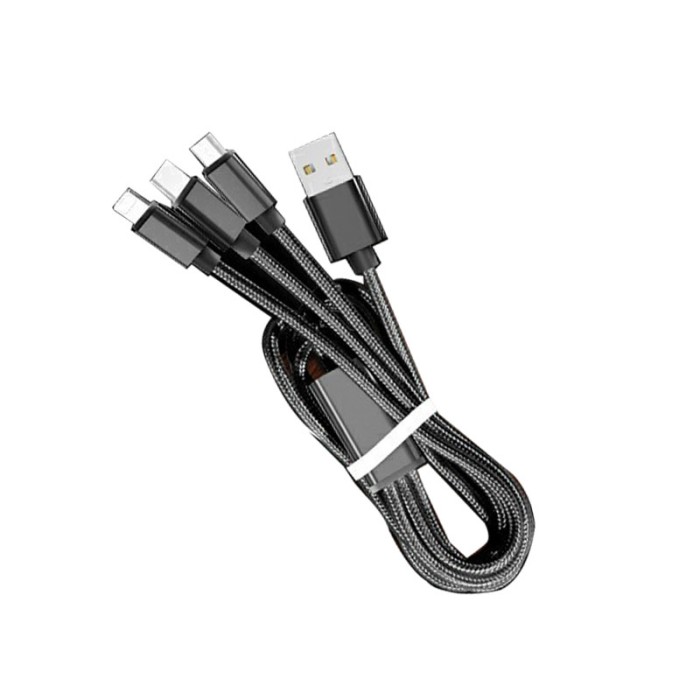 Cablu de date 3 in 1, Lightning, USB Type-C, Micro SUB, 2 m, Negru