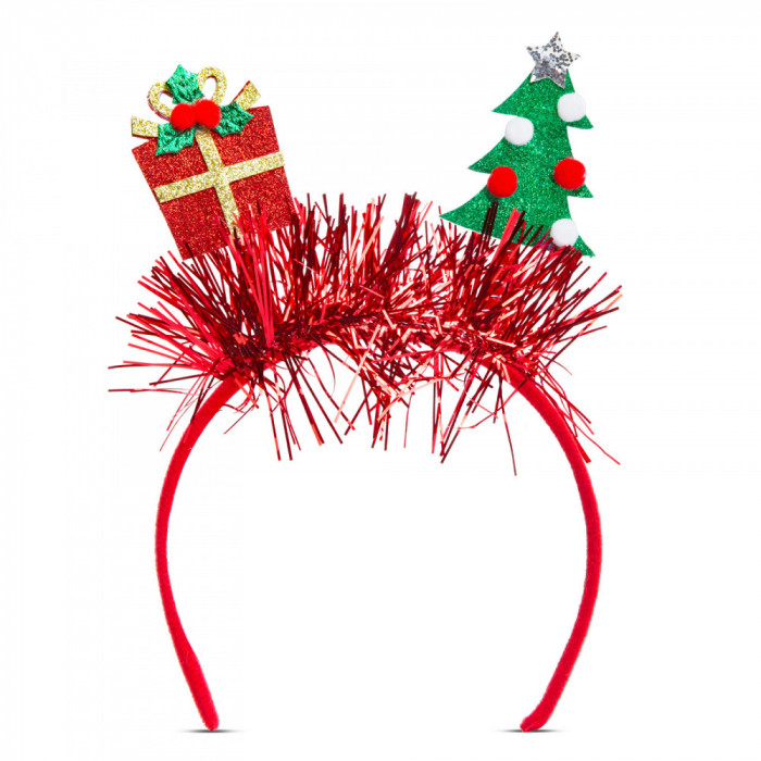 Bentiță de Crăciun - roșu - cadou, brad - 20 cm 58574A