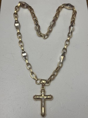 LANT + CRUCE AUR galben si alb 14K - Mare - Model Versace - 43.5g. - 380lei/gr. foto