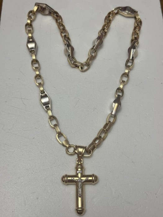 LANT + CRUCE AUR galben si alb 14K - Mare - Model Versace - 43.5g. - 380lei/gr.