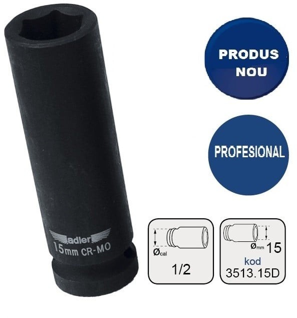 Cheie tubulara de IMPACT 1/2", 15mm ADLER AD-3513.15D varianta lunga