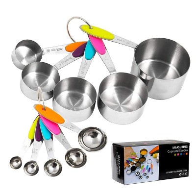 Set 10 piese de masurare, flippy, 5 linguri gradate + 5 cesti gradate, otel inoxidabil + silicon, 19 x 8 x 9 cm, multicolor foto