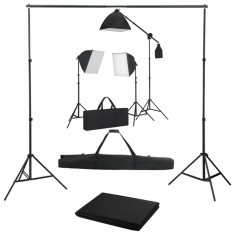 vidaXL Kit studio foto cu lumini softbox ?i fundal foto