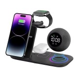 Incarcator wireless ZYTEQ&reg; 6 in 1, statie universala Qi, fast charge 15W, boxa, ceas, BT, compatibil Apple Watch, AirPods, iPhone, Android, Qi, negru