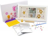 Kit de imprimare amprente bebelus, cu rama foto Victarvos, lemn/ipsos/vopsea, alb, 33 x 17,5 cm