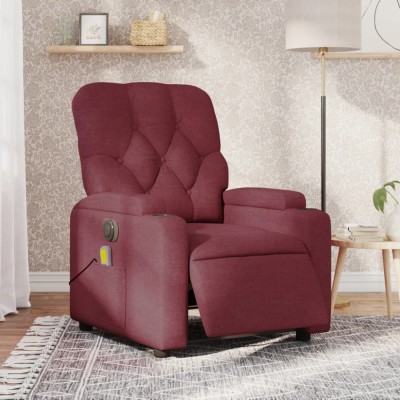 vidaXL Fotoliu electric de masaj rabatabil, roșu vin, textil foto