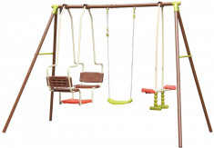 Complex loc de joaca pentru 1-5 copii, cu leagan dublu si individual, structura metalica, inaltime 195 cm foto