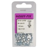 Surub cu cap bombat, amprenta cruce, cu piulita, Easy-Fix, otel, zincat alb, M4 x 10 mm, set 16 bucati