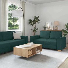 vidaXL Set canapea, 3 piese, perne verde &icirc;nchis, textil