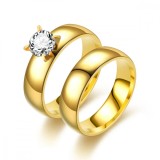 Set Verighete Cuplu Inox Placat Aur 18K, Model Elegant, Zirconiu (Pt. Ea), Marimi 6-13